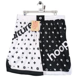 NWT Hoop Culture Men's L Basketball Shorts Black White Athletic Elastic Waist